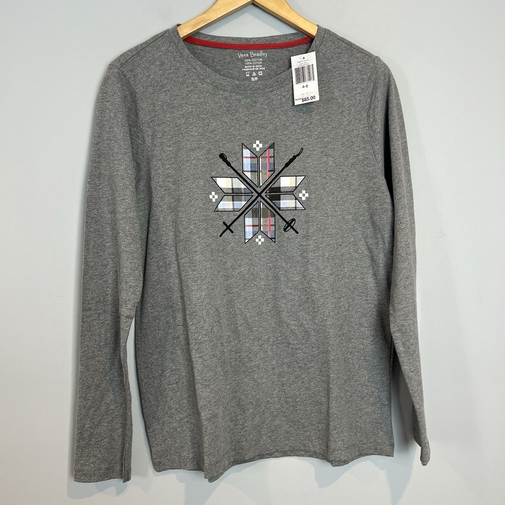 Vera Bradley Snowflake Ski Quilt Print Long Sleeve T Shirt Size Small NWT